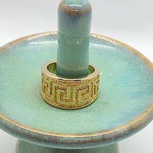 18KT Gold Plated Greek Key Wide Band Ring - 18KT GP - Size 7